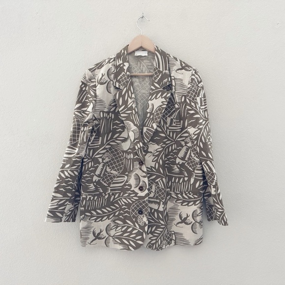 Esprit Linen Blazer Jacket Vintage Italy Fisherman Tropical Safari Green M - Picture 3 of 12